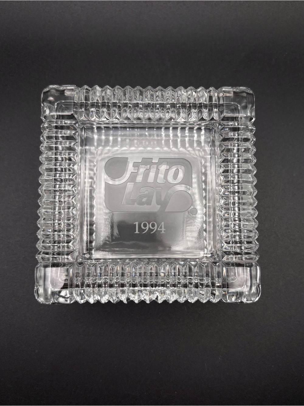 Vintage Frito Lay Commemorative 1994 Crystal Trinket Keepsake Box Ribbed 3.75”